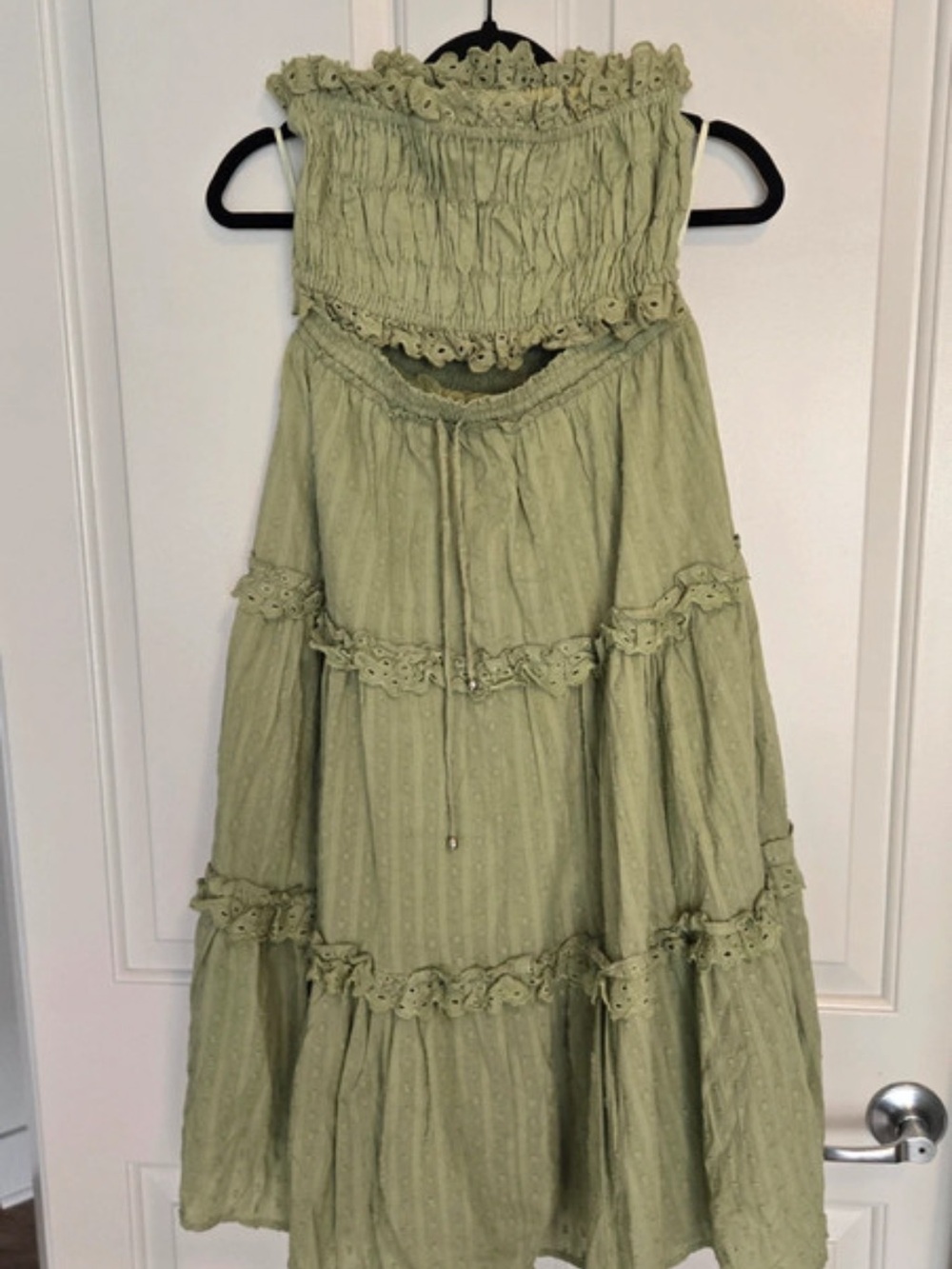 Mable 100% cotton Smocked Tiered Maxi Dress in Sage Green